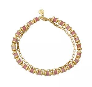 Unwritten Rhodochrosite Bracelet 14K Gold Plated Disc Style Trendy Chic NEW